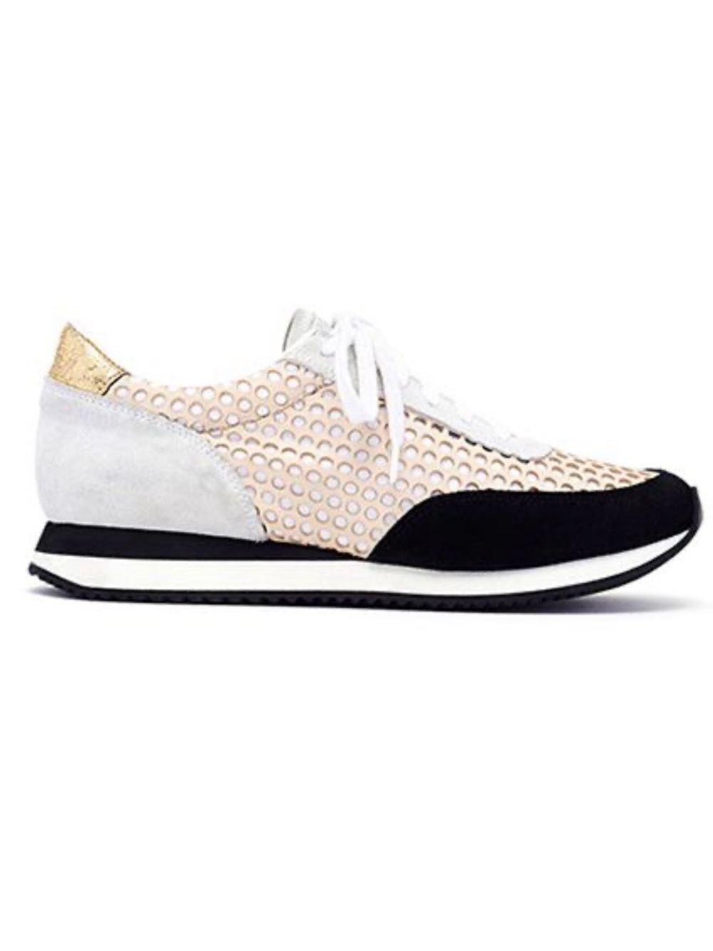 Loeffler Randall Rio Perforated Leather Sneakers Sz 9 Black Tan Quiet Luxury